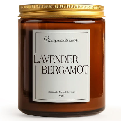 Putart Lavender & Bergamot Scented Candles for Home, Natural Soy Wax Aromatherapy Non Toxic Candle Gifts for Women Men, Home Fragrance Decoration Glass Jar Candle for Meditation and Relaxation (9oz