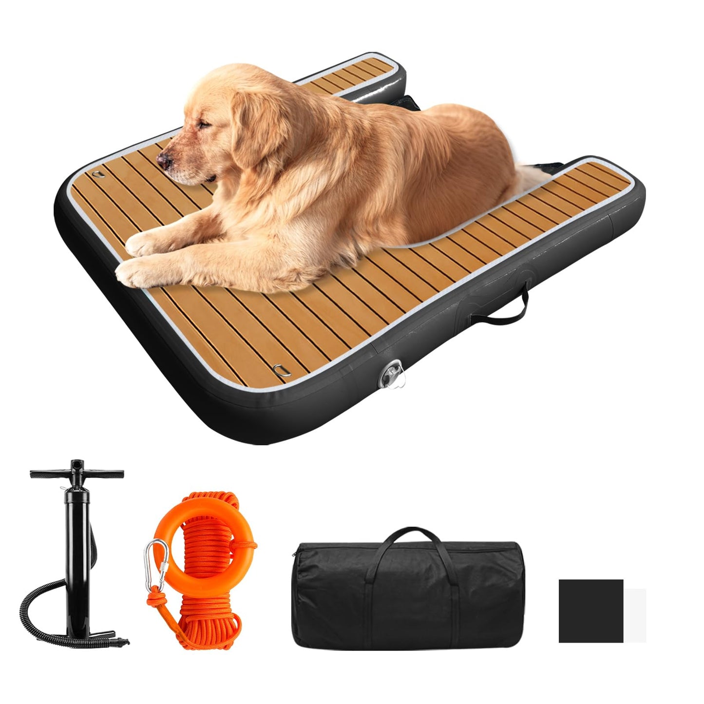 Inflatable Dock Platform for Dog, Large Dog Float Floating Ladder Up to 220 lbs Dogs Water Ramp, Non-Slip PVC with Boat Ramp for Pool, Dock, & Lake