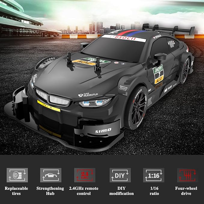 GoolRC RC Drift Car 1:16 Scale 4WD 40KM/H High Speed RC Racing Car 2.4GHz Electric Sport Drifting with Headlight Drifting &amp Racing Tires for Adults (Black)