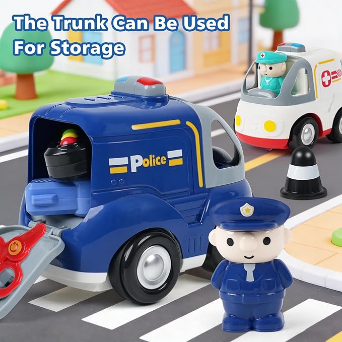 BEMITON 2.4GHz Remote Control Toy Cars for Toddlers - Interactive Police Car &amp Ambulance with Lights and Music Birthday Gifts for Boys and Girls Ages 18+ Months 2 3 4 5 Year Old