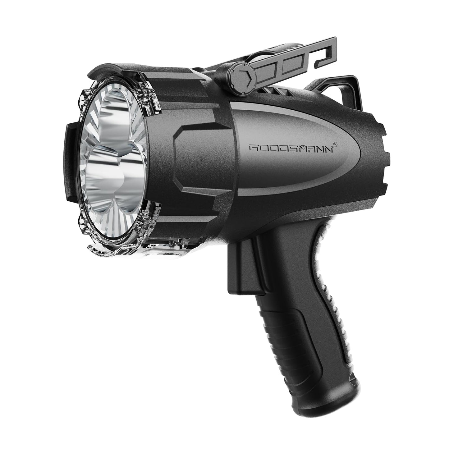 GOODSMANN Rechargeable Spotlight LED Portable Handheld Searchlight up to 6000 Lumen IP67 Waterproof Marine Spot Light for Hiking Boating Camping Hiking with EVA Carrying Case and Red Filter Lens