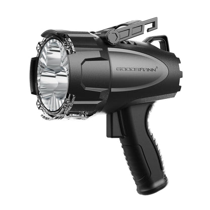 GOODSMANN Rechargeable Spotlight LED Portable Handheld Searchlight up to 6000 Lumen IP67 Waterproof Marine Spot Light for Hiking Boating Camping Hiking with EVA Carrying Case and Red Filter Lens