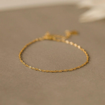 foyjoey 18K Gold Plated Thin Twist Chain Bracelets for Women Adjustable Simple Gold Layering Singapore Chain Bracelet Stainless Steel Dainty Everyday Waterproof Jewelry