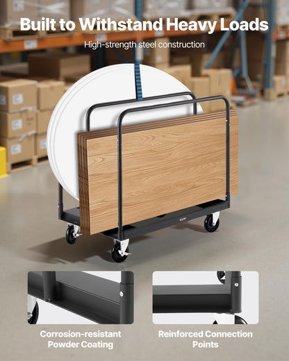 VEVOR Folding Table Cart, Heavy Duty Table Dolly 1800 lbs, Steel Panel Truck Cart with 5 inch Swivel Casters, Lumber Drywall Dolly with Straps for Party Events, Hotel, Factory, Warehouse