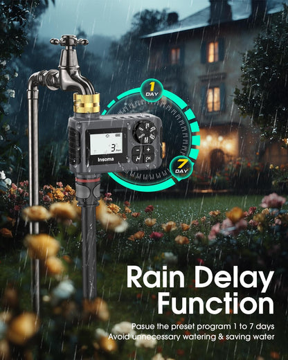 Water Timer - Automatic Drip Irrigation Controller for Garden Hose | Rain Delay & Manual Mode