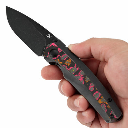 KANSEPT Raven Pocket Knife,3.14''Stonewashed CPM 20CV Sharp Blade,Black Titanium Layin Flo Party Camocarbon with Sturdy Frame Lock,Thumb Stud Pocket Clip for Edc,Camping Survival Hiking Knives K2109A6