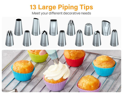 Kootek 54 in 1 Piping Bags and Tips Set with 13 Large Size Piping Tips, 35 Standard Size Icing Tips, 2 Reusable Pastry Bags 12 Inch, Cake Decorating Kit Supplies, Frosting Piping Kit for Cake, Cupcake