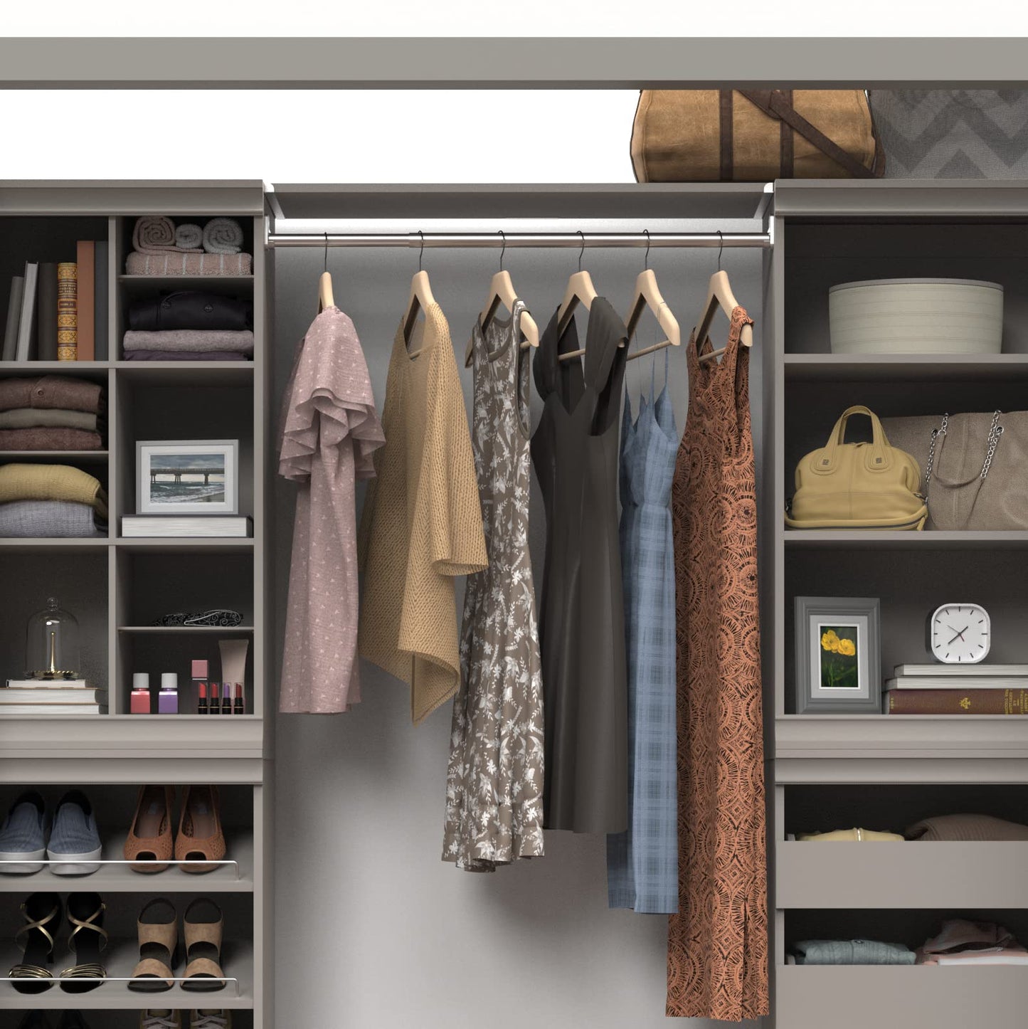 ClosetMaid 4598 Modular Storage Stackable Unit with 4 Drawers, Taupe & 4610 Modular Storage Shelf and Hang Rod Kit, Taupe