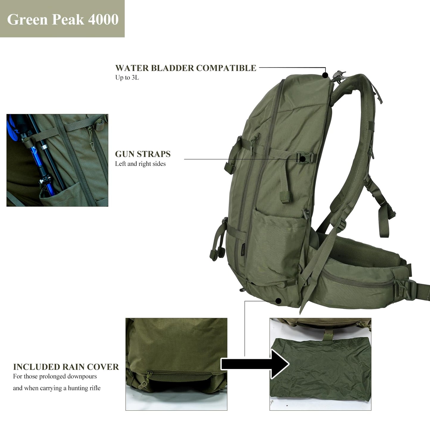 JOMAILIEEL Hunting Backpack for Men, 40L Waterproof Silent Pack with Rifle Holder and Bow Carry System, Rain Cover, Durable UTX Buckles and YKK Zippers