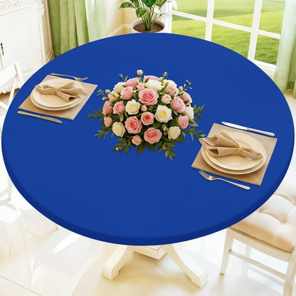 Moosfor Round Spandex Tablecloth, Elastic Fitted Waterproof Tablecloths for 31"-35" Tables, Stretch Washable Picnic Table Cover for Camping, Dining, Indoor and Outdoor, Blue
