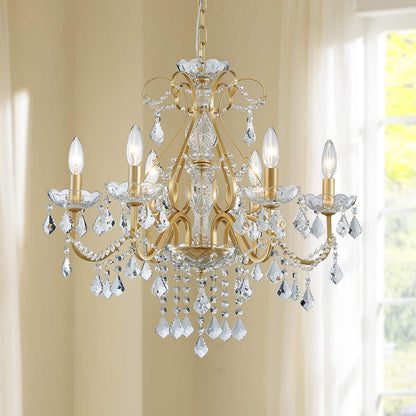 Bestier Gold Vintage Candle Chandelier Lighting Fixture for Dining Room, 6 E12 Bulbs Required, D24in x H26in