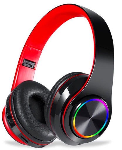 Fragolucyou Wireless Bluetooth Headphones-Colorful Lights,Foldable,Bluetooth 5.0,10 m Range,Stereo Surround,Built-in Microphone,Comfortable affixed Ears (Black-red)