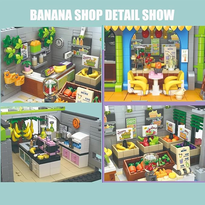 Banana Shop Building Blocks MOC Creative Fruit Store Architecture Toy Set with LED Light STEM Construction Toy Gift Idea for Adults &amp Teens(2165 PCS)