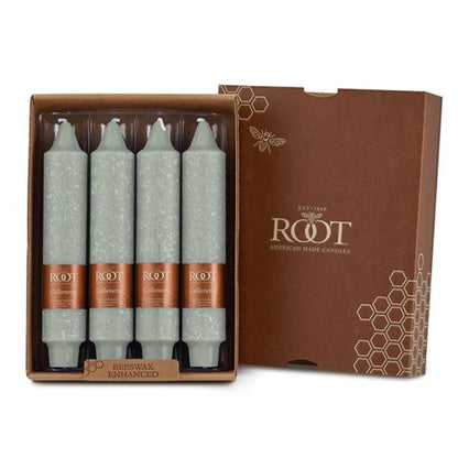 Root Candles 4-Count Unscented Dinner Candles Dripless Beeswax Enhanced Timberline™ Collenette Boxed Candle Set, 7-Inch, Sage Green
