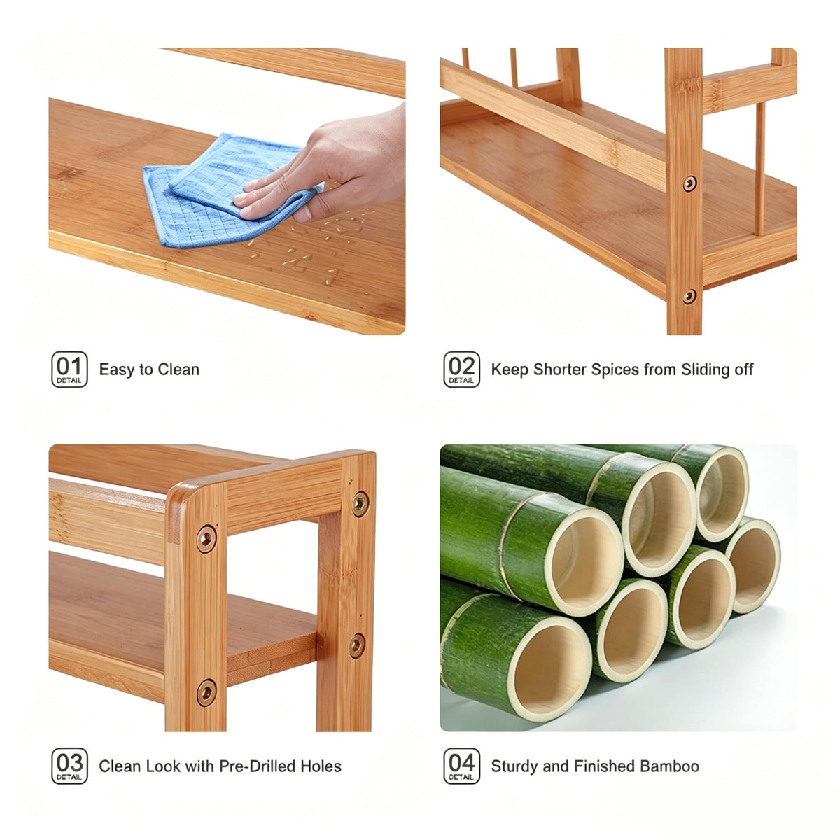Ufine 2 Tier Bamboo Spice Rack Organizer Kitchen Countertop Storage Shelf