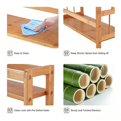 Ufine 2 Tier Bamboo Spice Rack Organizer Kitchen Countertop Storage Shelf