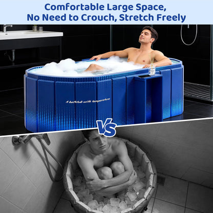 HLCZLUZ Portable Foldable Bathtub, Freestanding Bathtub No Installation, Bathroom SPA Soaking Bath Tub, Shower Stall Collapsible Hot & Ice Bath Tub (Blue with Storage Rack, 59"L x 21.6"W x 19.6"H)