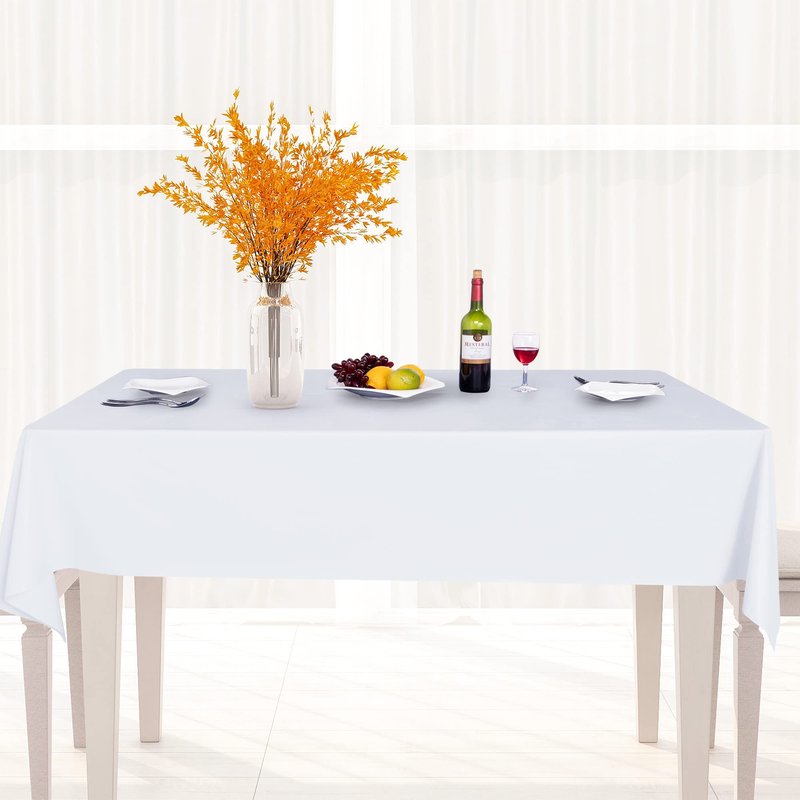 sancua 100% Waterproof Rectangle PVC Tablecloth - 60 x 102 Inch - Oil Proof Spill Proof Vinyl Table Cloth, Wipe Clean Table Cover for Dining Tables, Buffet Parties and Camping, White