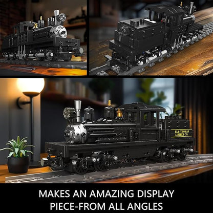 Mould King Shay-Type Steam Locomotive Building Set with LED Lighting Remote/App Control Model Train Block Kit with Tracks Engineering Toy Kit for Adults (880 PCS)