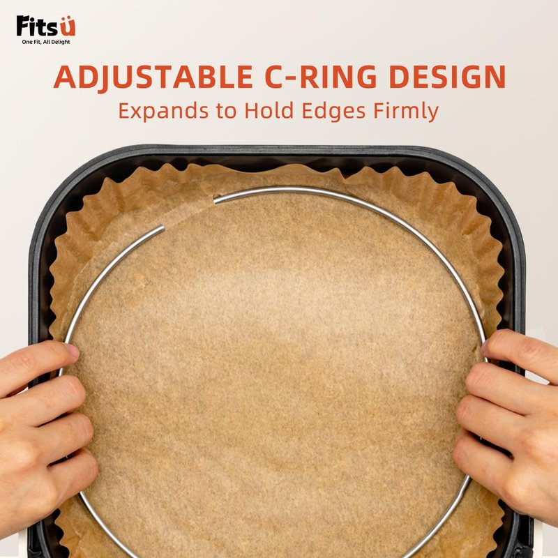 Air Fryer Liners Disposable, 8 Inch Square Parchment Paper for Air Fryer with Reusable Safety Ring, 200 Pcs Non-Stick Air Fryer Accessories