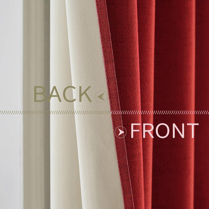 MIULEE 100% Blackout Linen Curtains - Thermal Insulated Red Grommet Drapes | 52 x 96 Inch (2 Panels)