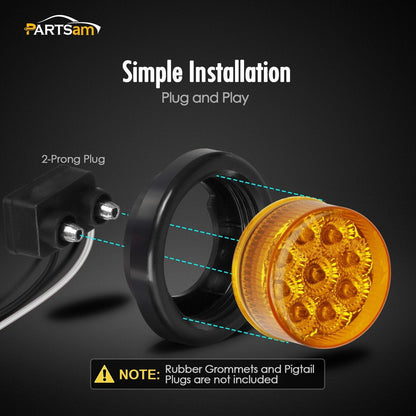 Partsam 20Pcs 2" Inch Round Trailer Led Side Marker + 1Pcs 2 Prong Continuous Wire Harness Roll