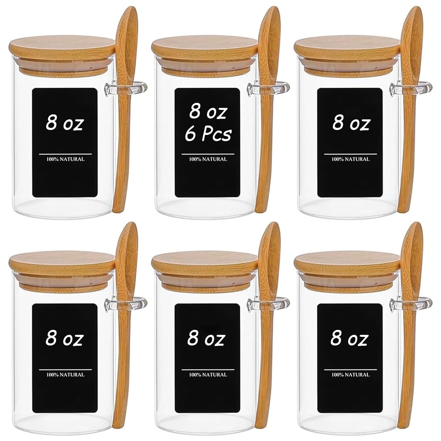 ComSaf 16Pcs Glass Spice Jars with Bamboo Lid, 4oz Airtight Square Spice Containers with 275 Black Lables, Empty Seasoning Jars for Spice Salt Sugar