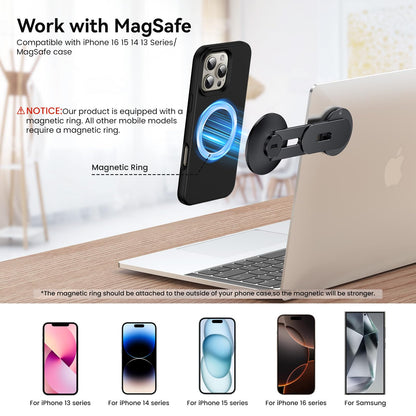 Laptop Phone Holder, Magnetic Phone Stand 15W Fast Wireless Charger for MagSafe for iPhone 17/16/15/14/13/12 & All Phones for Tesla (Silver)