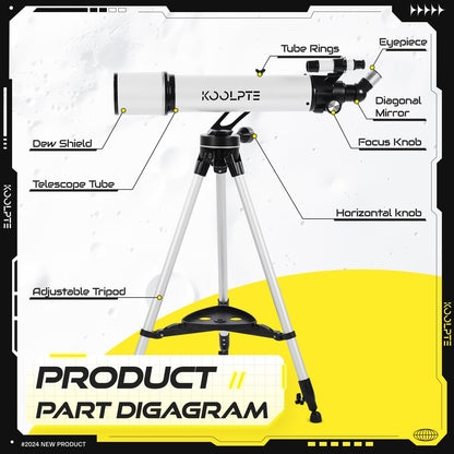 Telescope,90mm Aperture 700mm with Vertisteel AZ Mounting Slow-Motion Mount, High Power Telescopes for Adults Astronomy, Easy for Beginners, with Carry Bag,Wireless Remote Control, Phone Adapter,White