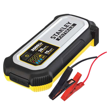 STANLEY FatMax LJ20F 2000 Peak Amp Lithium Jump Starter, 30 Watt USB-C PD, 15 Watt USB-A, Smart Controller and Battery Clips
