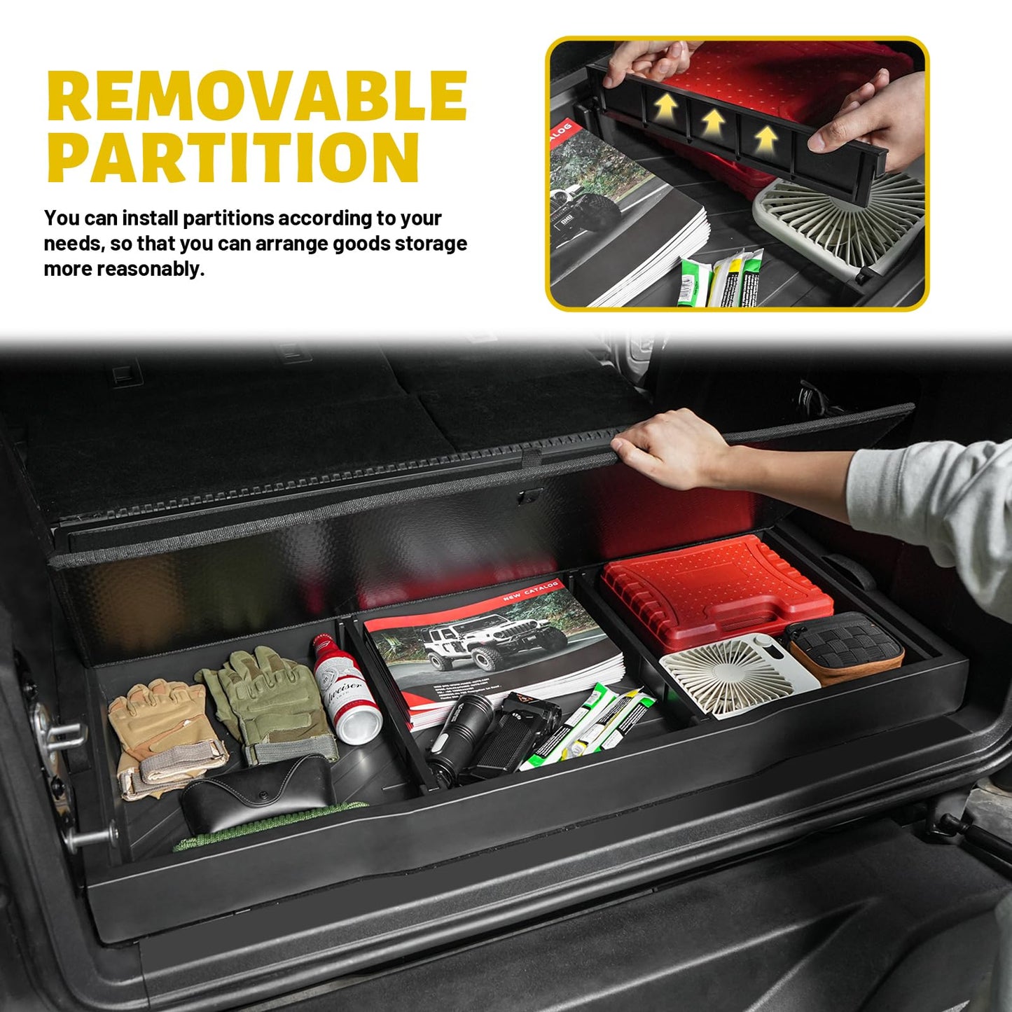 Z8 Trunk Hidden Storage Box for 2021–2025 Ford Bronco 4-Door Cargo Floor Organizer with Removable Divider,Under Cargo Storage Accessory