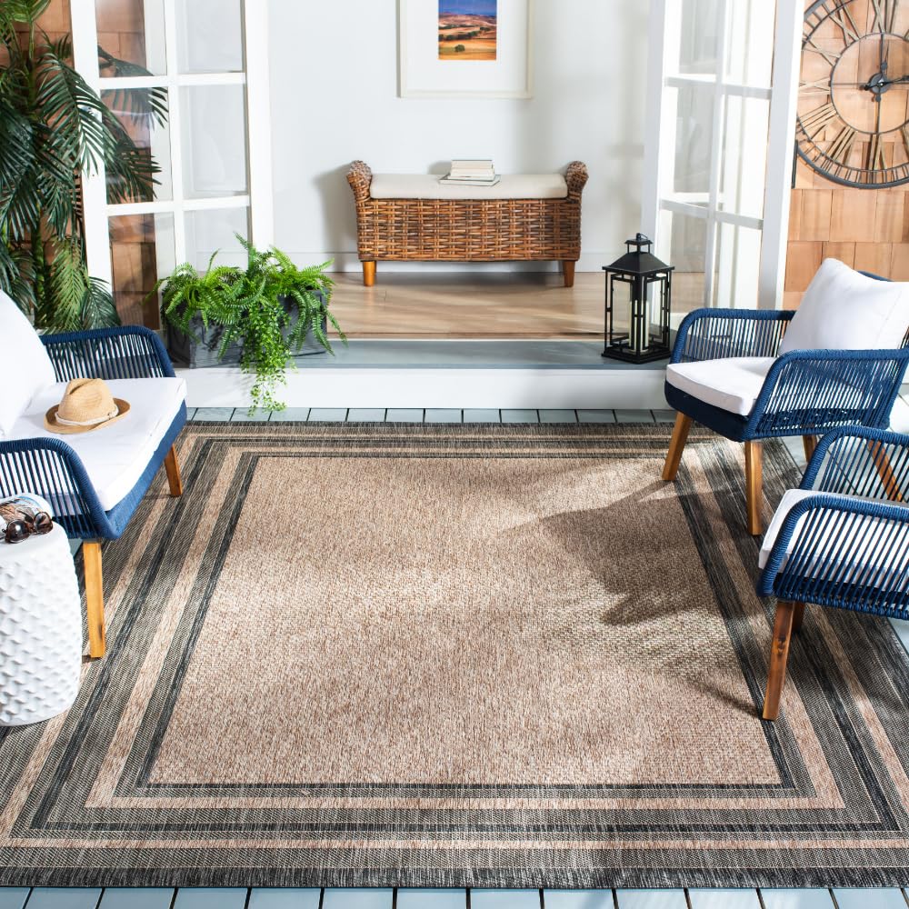 SAFAVIEH Courtyard Collection 8' x 10' Natural / Black CY8475 Indoor/ Outdoor Patio Backyard Mudroom Area Rug