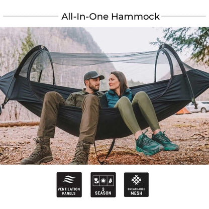 Flat Lay Camping Hammock Tent with Mosquito Net & RainFly, 3 in 1 Waterproof Lightweight Portable Sleeping Hammock Bug, Travel Outdoor Gear with Tree Strap Swing, for Hiking Patio Expedition