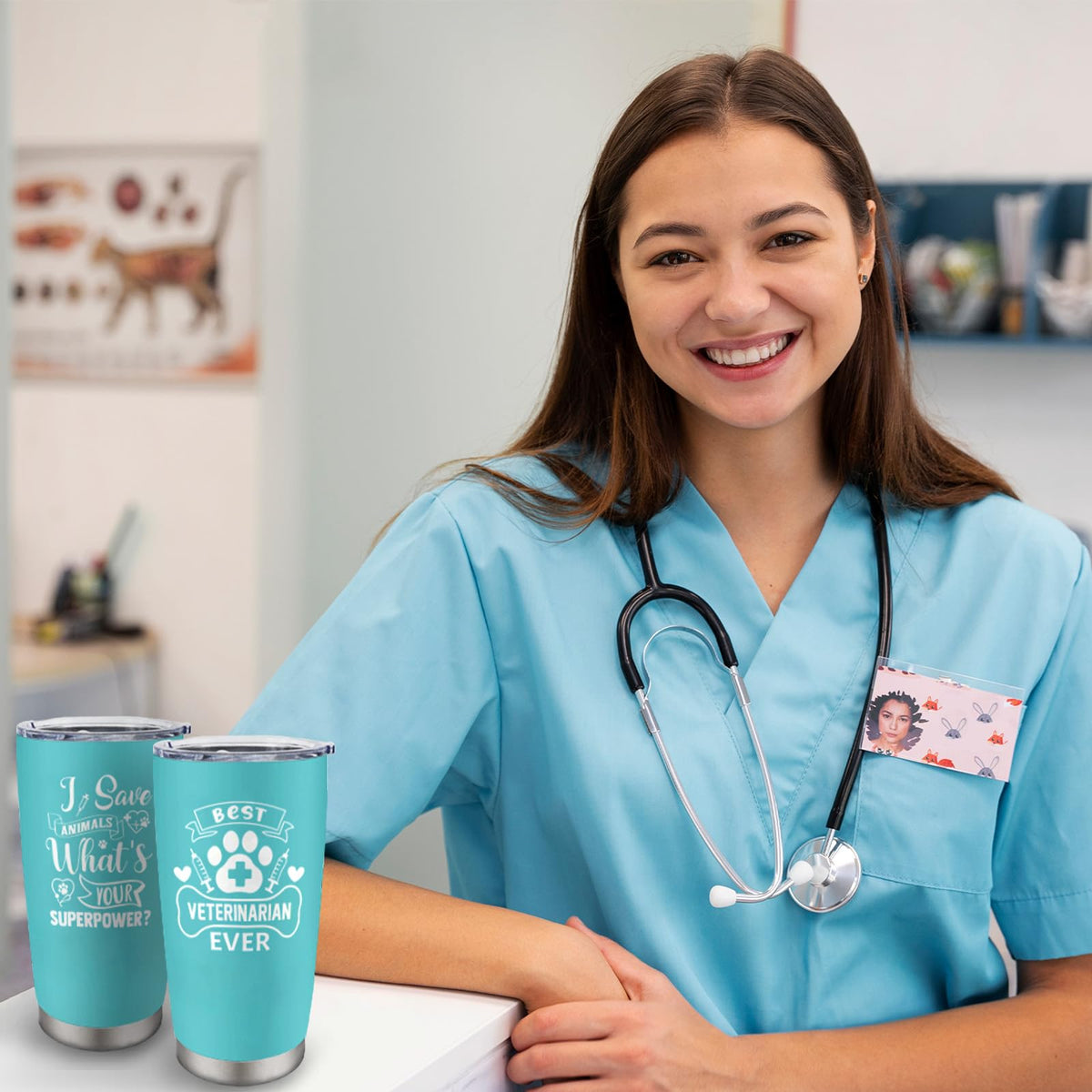 Cudoviqu Veterinary Gifts - Veterinarians Gifts for Women - Vet Med Gift - Best Veterinarian Ever Gift - Funny Veterinary Gift Ideas, 20 oz Stainless Steel Tumbler With Lid & Straw