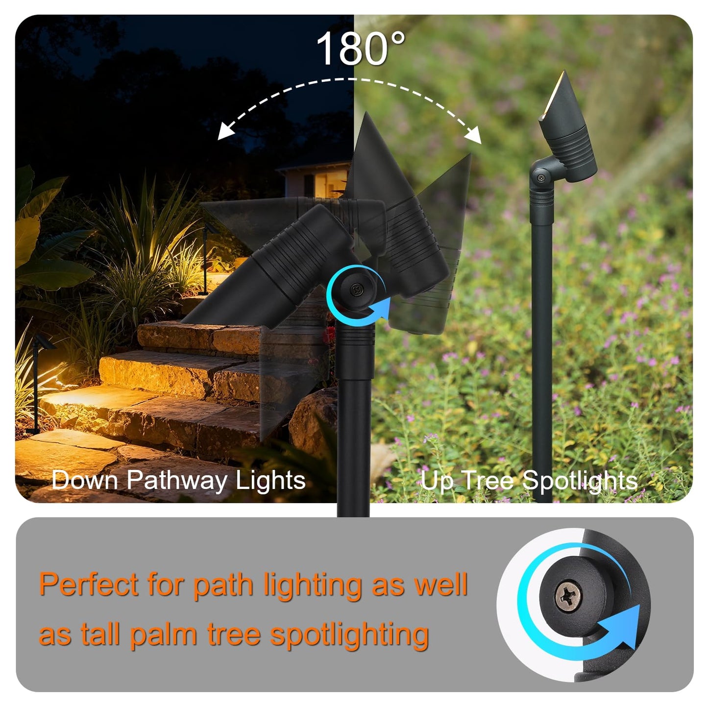 ZestPatio Mini Landscape Spotlights Low Voltage, 16'' Tall Pole, 5CCT 5W 12V LED Landscape Spot Lights Wired for Outdoor Palm Tree House Yard Flag Pathway Path Sidewalk, 60° Beam Angle, Black, 6PK