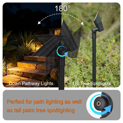 ZestPatio Mini Landscape Spotlights Low Voltage, 16'' Tall Pole, 5CCT 5W 12V LED Landscape Spot Lights Wired for Outdoor Palm Tree House Yard Flag Pathway Path Sidewalk, 60° Beam Angle, Black, 6PK