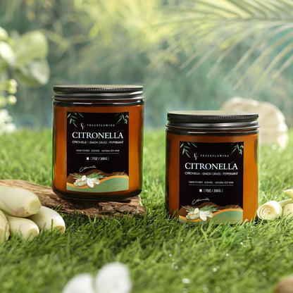 Citronella Candle, Indoor Outdoor Lemongrass Scented Candle，Natural Soy Wax Jar Candle, 50-Hour Burn Time, 7 oz