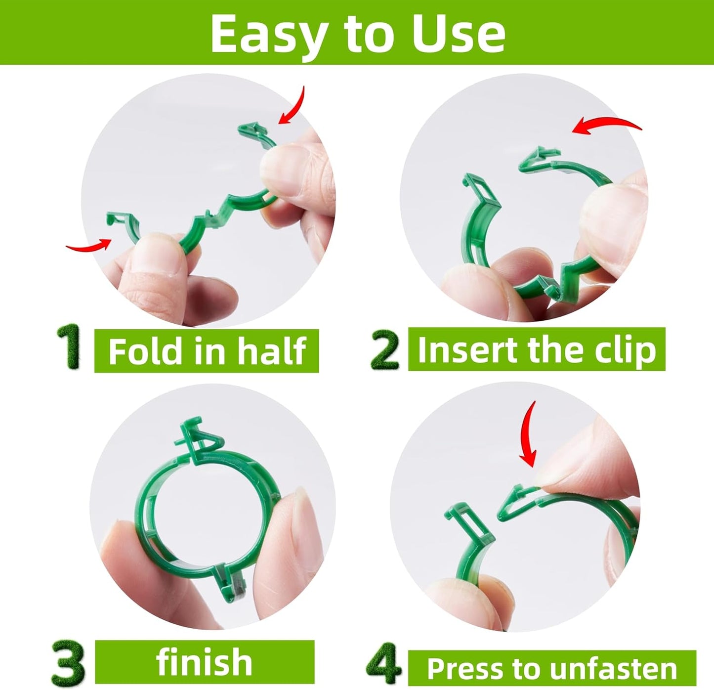 Skiennix Plant Support Clips - 100 Pcs Durable Plastic Clips for Securing Tomato Vines & Climbing Plants | Green