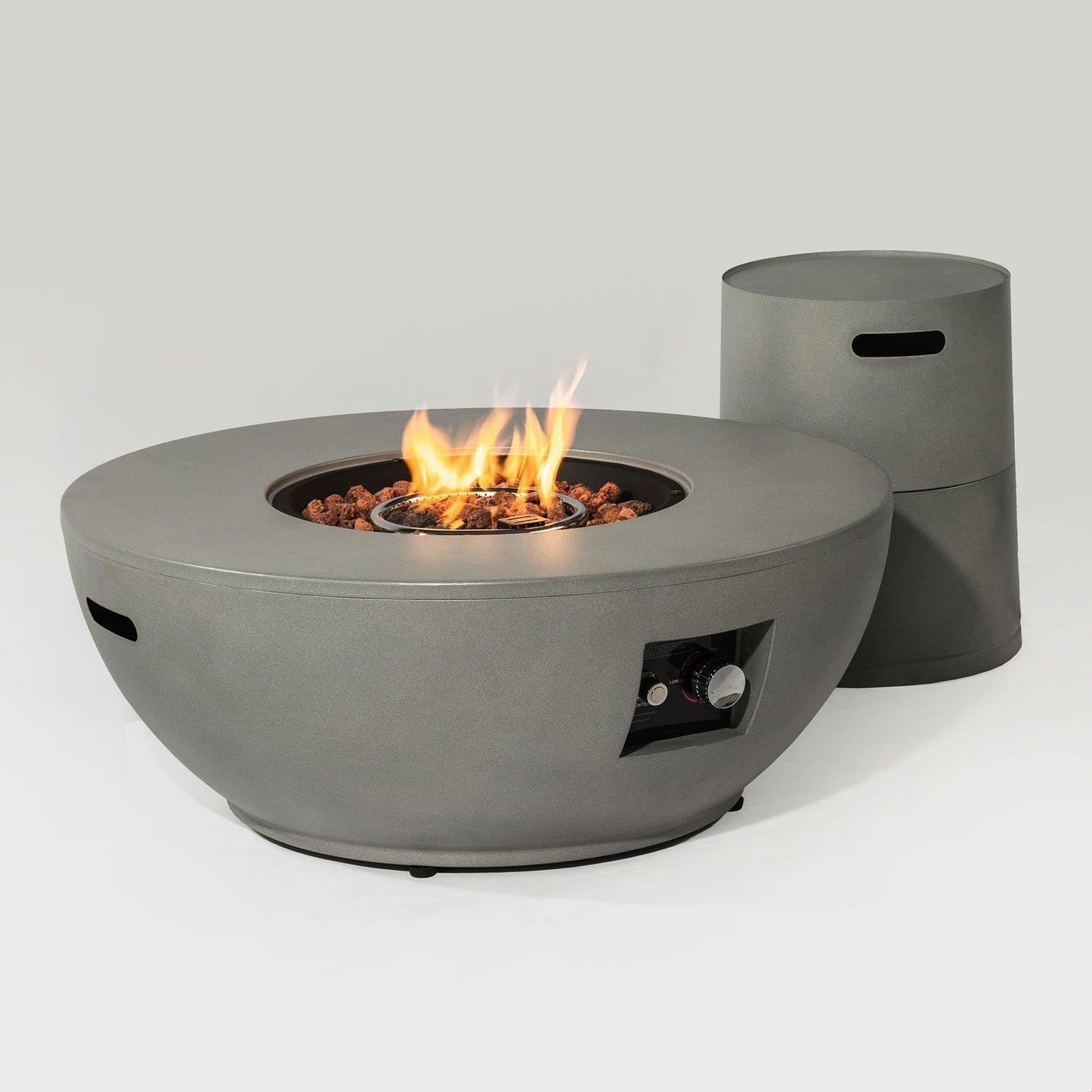 36" Propane Gas Fire Pit Table Set, 50000 BTU Round Steel Outdoor Fire Pit with Tank Holder & Lid, Patio Fire Table for Backyard, Deck, Garden, Grey