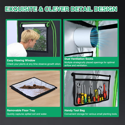 Yesker 4x4 Grow Tent 48"x48"x80" High Reflective Mylar Indoor Growing Tents 600D Oxford Cloth with Observation Window and Removable Floor Tray for Hydroponics Indoor Plants Fruit Flower Veg Growing