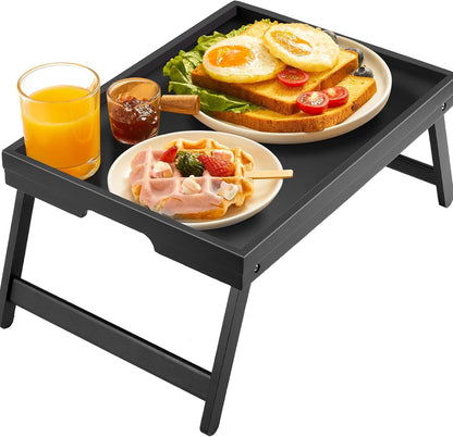 Pipishell Bamboo Bed Tray Table - Foldable Legs for Breakfast, Laptop Desk & Snack Use | Black