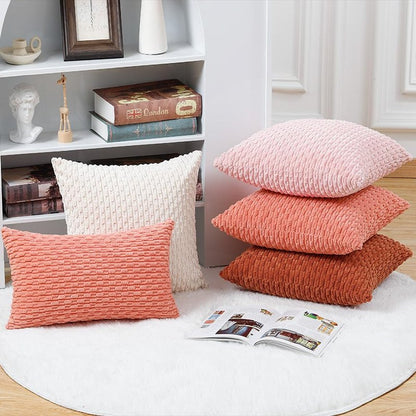 MADIZZ Pack of 2 Corduroy Decorative Throw Pillow Covers 14x14 Inch Rust Soft Boho Striped Couch Throw Pillows for Bed Pillowcases for Sofa Livingroom Home Decor
