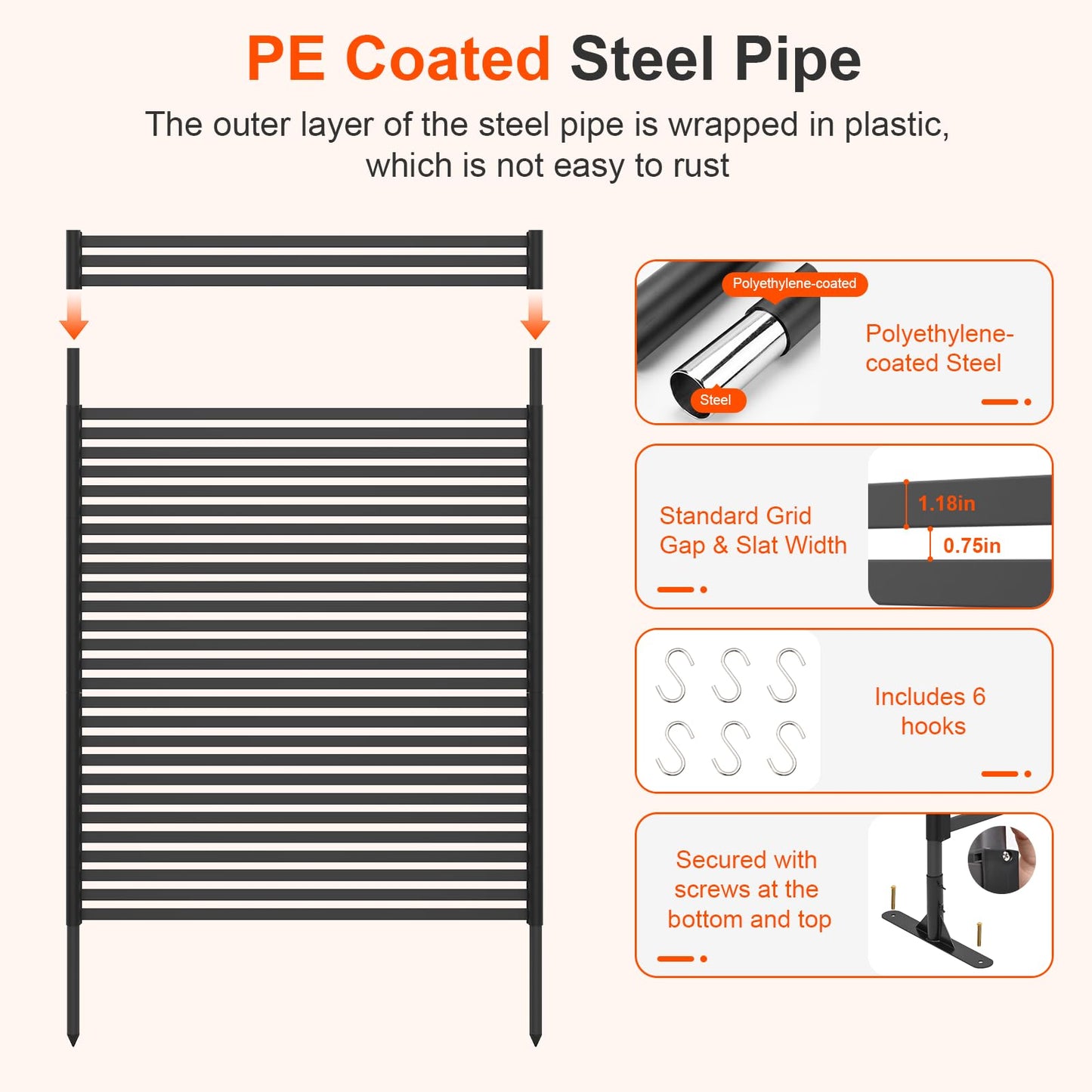 70.87" H x 47.24" W Outdoor Privacy Screens, Metal Fence Privacy Screen, Freestanding Decorative Privacy Screen with Base Feet for Patio Balcony Garden Backyard