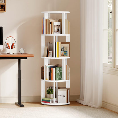 MAHANCRIS Folding Countertop Kitchen Island Cart and 4-Tier Rotating Bookshelf Bundle, Kitchen Island Table with Towel Rack, Spinning Bookshelf Tower, for Living Room, Study, KIBZ12501-BKWT6401