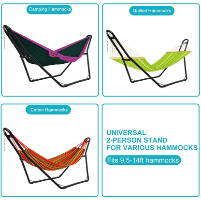 KOKEBREN Hammock Stand, Steel Hammock Frame Heavy Duty 550 LBS Capacity 2Person, Fits Hammocks 9 to 14 Ft, Portable Hammock Rack Adjustable Universal for Indoor Outdoor Backyard Camping Use