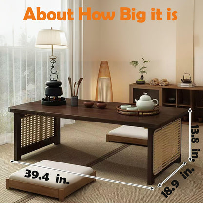 YHGSYXL Japanese Floor Table Bamboo Folding Coffee Table Portable Solid Wood Japanese Coffee Table, No Assembly Japanese Dining Table for Sitting on The Floor, Easy Storage(39.4 * 18.9 * 13.8in.)