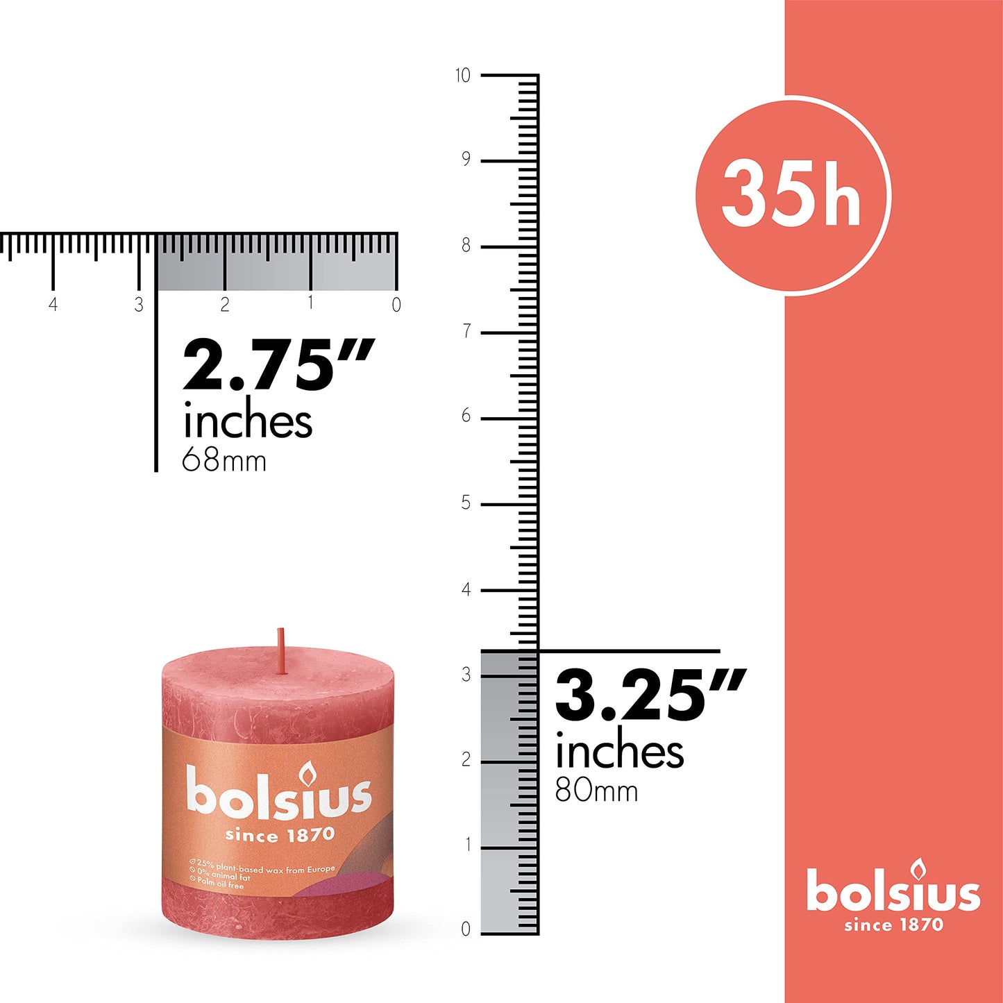 BOLSIUS 4 Pack Blossom Pink Rustic Pillar Candles - 2.75 X 3.25 Inches - Premium European Quality - Includes Natural Plant-Based Wax - Unscented Dripless Smokeless 35 Hour Party Décor Candles
