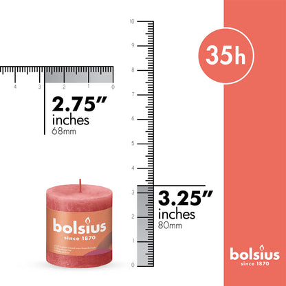 BOLSIUS 4 Pack Blossom Pink Rustic Pillar Candles - 2.75 X 3.25 Inches - Premium European Quality - Includes Natural Plant-Based Wax - Unscented Dripless Smokeless 35 Hour Party Décor Candles