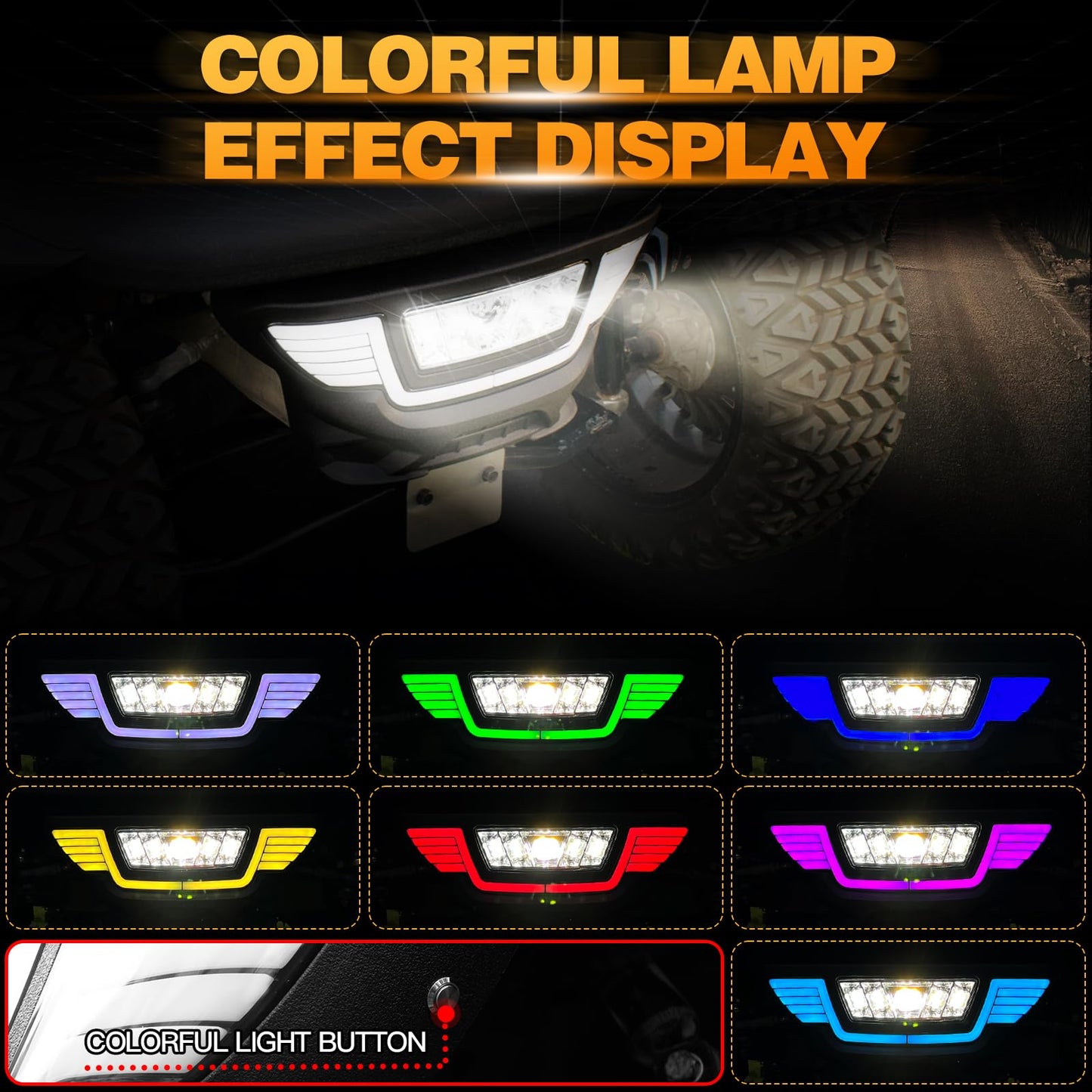 NOKINS 7-Colored Golf Cart LED Lights Kit,Fit Club Car Precedent Golf Cart with Headlight and Scanning Turn Tail Light Kit for Club Car Precedent Gas and Electric Models
