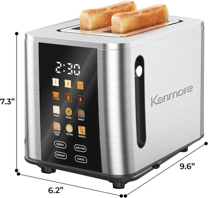 Kenmore 2-Slice Toaster - Touch Screen Controls, 6 Shade Settings & Extra Wide Slots | Stainless Steel